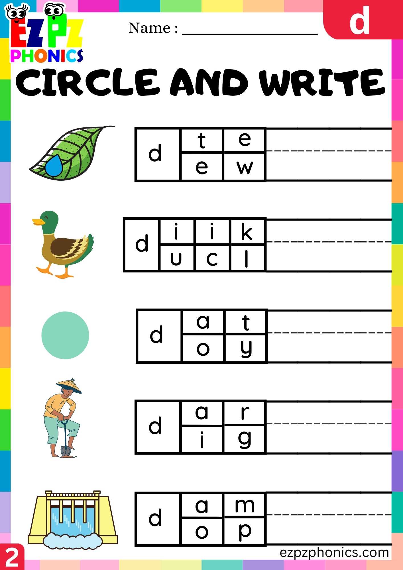Group2 Letter D Circle And Write Beginning Sounds Worksheet